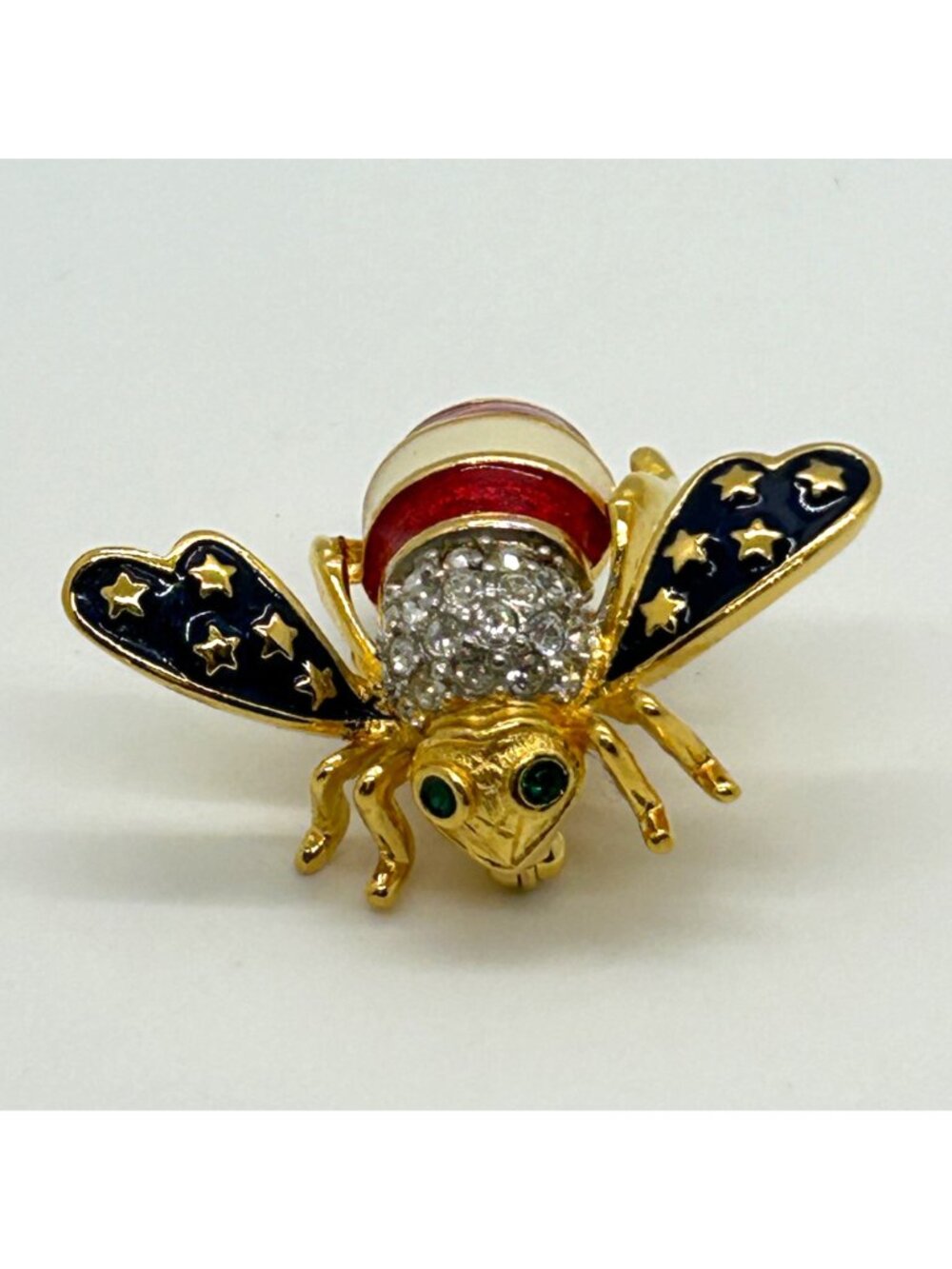Joan Rivers Patriotic Bee Brooch Stats and Stripes Red White Blue Enamel America - Picture 3 of 12